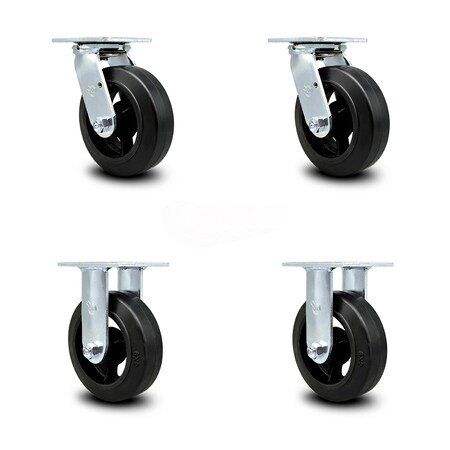 Service Caster 6 Inch Rubber on Steel Caster Set with Ball Bearings 2 Swivel 2 Rigid SCC SCC-30CS620-RSB-2-R620-2